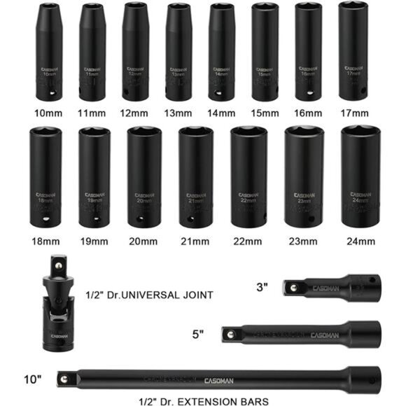 Complete 1/2-Inch Drive Deep Impact Socket Set, Metric - Picture 3 of 8